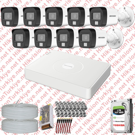 Hikvision 09 Kameralı Colorvu Hibrit Güvenlik Kamerası